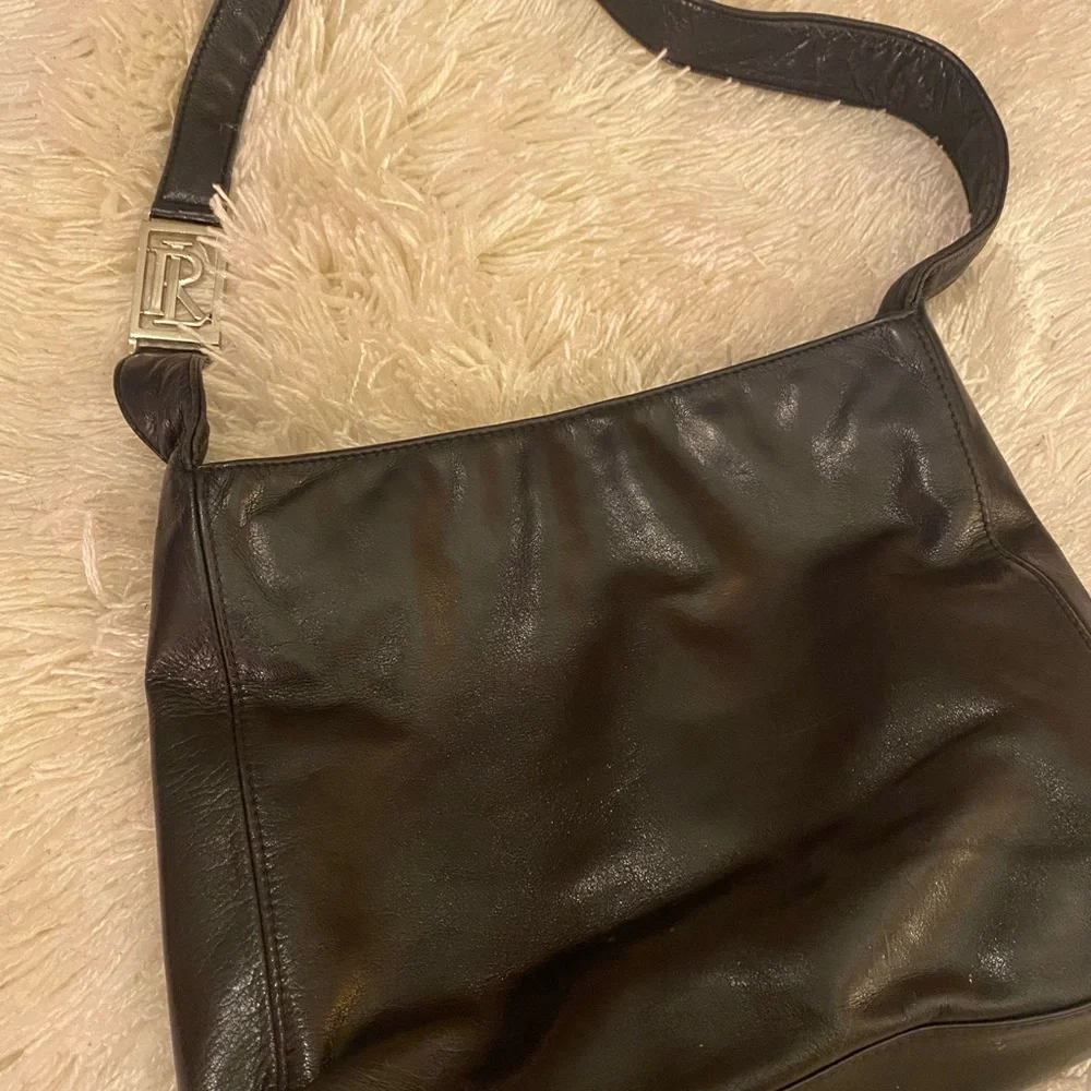 Rugby Ralph Lauren Black Leather Shoulder Bag with Curved Strap - Picture 3 of 9